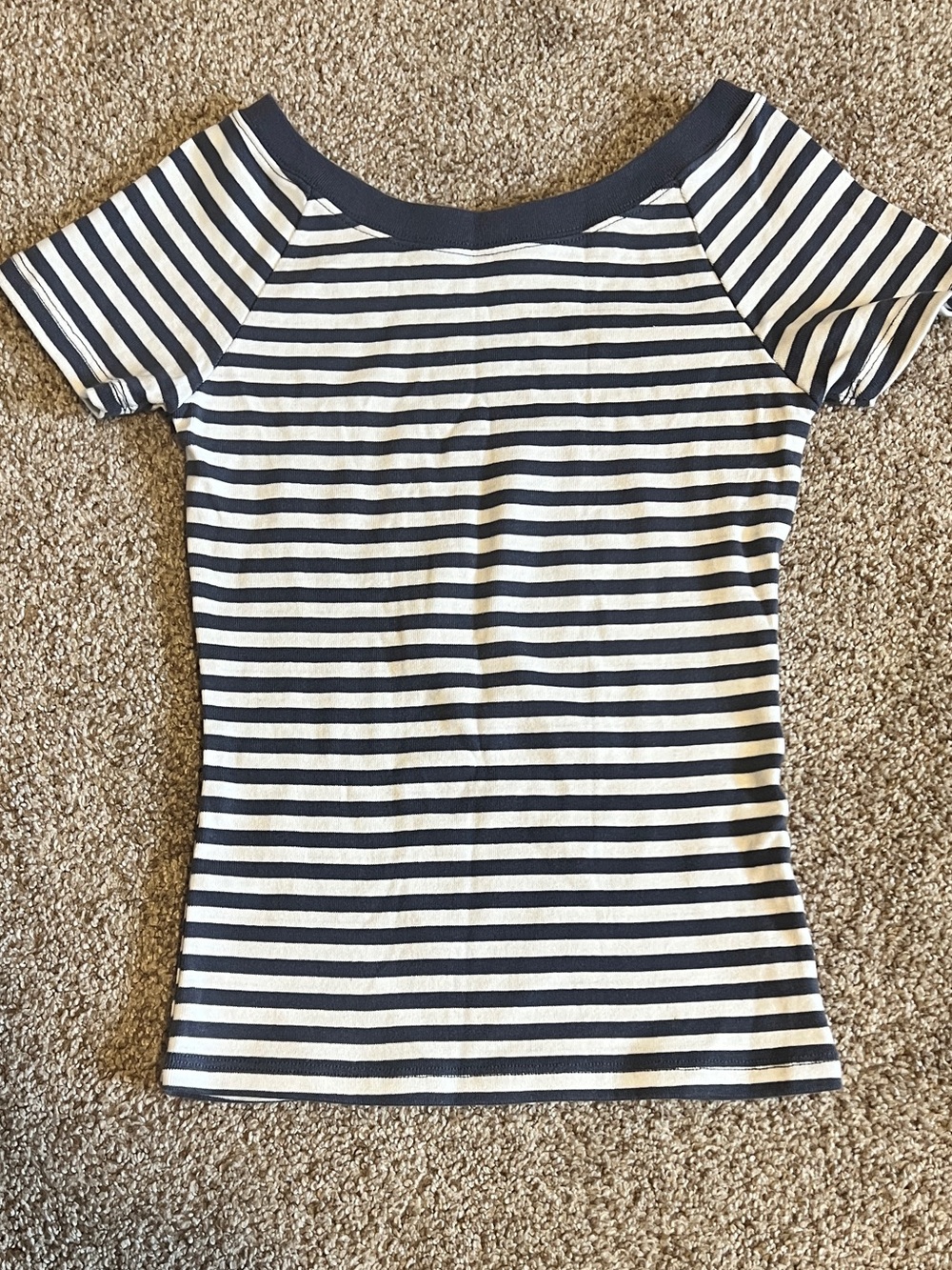 Brandy Melville Striped Short Sleeve Top in Blue & White
